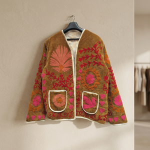 Elegante Chaqueta de Terciopelo Bordado con Cuello Mandarín, Mangas Largas, Estampado Floral, Transpirable, Tallas Grandes, Moda Primavera para Adultos, Festiva - Product Image 5