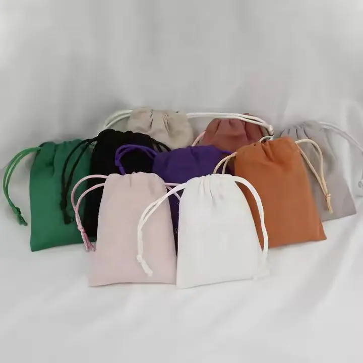 Custom High Quality Suede Velvet Bag Pouches for Packaging Jewelry or Gifts with Drawstring and Printing