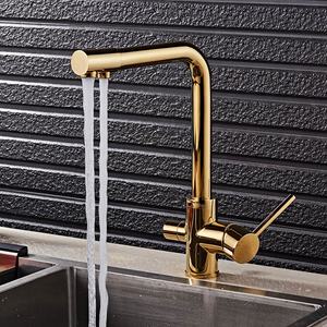 In ottone Deck Mounted <span class=keywords><strong>Oro</strong></span> 3 Vie Kitchen Sink Faucet Mixer Dual Maniglia Dorata Sano Bere Cucina Rubinetti Acqua GF1501 - Product Image 3