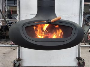 Chimenea <span class=keywords><strong>de</strong></span> Leña Giratoria <span class=keywords><strong>de</strong></span> 360 Grados, Suspendida, Personalizable, para Interiores, <span class=keywords><strong>con</strong></span> <span class=keywords><strong>Puerta</strong></span> <span class=keywords><strong>de</strong></span> <span class=keywords><strong>Vidrio</strong></span> y Chimenea - Product Image 5