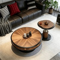 Table basse médiévale en bois massif incrusté de motifs floraux, ensemble avec base métallique haute et basse, aucun assemblage requis, unique pour salon, petite table d'appoint
