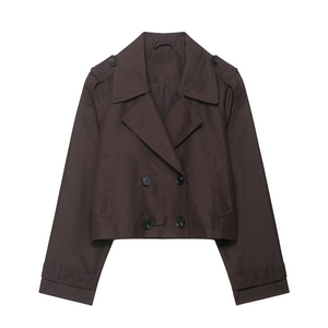 Veste courte à double boutonnage respirante et coupe-vent pour femmes en gros, en sergé de coton, trench-coat court - Product Image 6