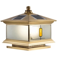 Geheel Koperen Buiten Led Zonne-Energie Waterdichte Pijlerlamp Voor Binnenplaats Villa Non-Punch Gate Elektrische Afrastering Beste Zonne-Tuinverlichting