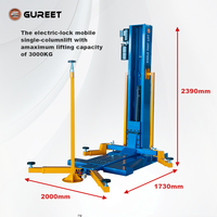 HuaTong Pont élévateur hydraulique portable à poteau unique et double vérin, bras réglable, capacité 3000 kg, hauteur de levage 1800 mm, puissance 2,2 kW pour garage