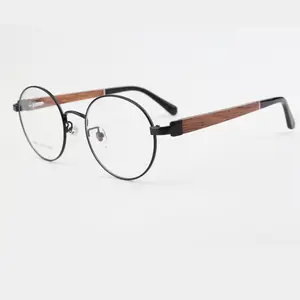 Popular Eyewear CE China Wholesale Spectacle Ready Goods Wooden Optical Frames Round Design Glasses