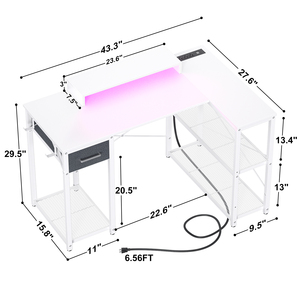 Moderne Simple en forme de L coin <span class=keywords><strong>bureau</strong></span> à domicile LED bande <span class=keywords><strong>bureau</strong></span> de jeu <span class=keywords><strong>support</strong></span> de moniteur tiroir MDF étagères de rangement <span class=keywords><strong>bureau</strong></span> <span class=keywords><strong>PC</strong></span> - Product Image 6