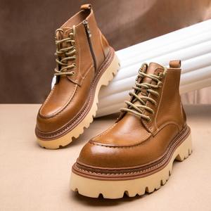 New style leather men's <b>boots</b> trendy British retro high-top leather shoes breathable cowhide thick-soled <b>work</b> <b>boots</b> - Product Image 5