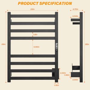 Toallero Eléctrico Moderno de Aluminio Espacial con Calefacción, Adhesivo, Montado en Pared, Impermeable, Negro, con Calentador para Baño y Hotel <span class=keywords><strong>MUBI</strong></span> - Product Image 4