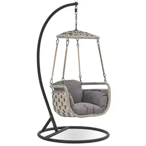 Оптовая продажа, садовый подвесной стул из ПЭ-ротанга на заказ, уличный стул в форме яйца, современная мебель-качели из ротанга с подушкой для сиденья