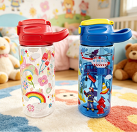 Bouteille d'eau en plastique portable de 600 ml avec poignée, motif dessin animé, pour enfants, vente en gros, pour usage quotidien