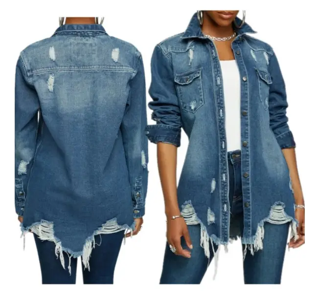 Camicie di jeans a maniche lunghe di vendita calde camicie di jeans con camicetta all'ingrosso di moda da donna