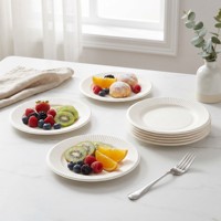 Assiette ronde jetable en bagasse de canne à sucre blanche, épaisse et côtelée, 8 pouces, pour pique-nique, événements et collations