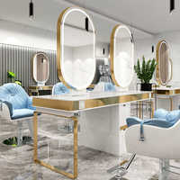 Table de coiffeur moderne de luxe avec miroir intégré en acier inoxydable, table de teinture à chaud