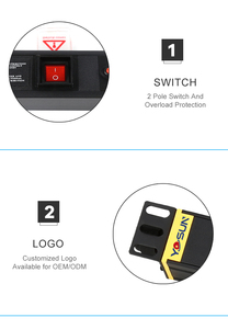 Regleta de extensión de 9 vías 19 \ "1.5U 2M Enchufe conmutado 19 \" 1.5U 2M Enchufe Interruptor de encendido/apagado de 2 polos 19 \ "1.5U 2M Distribución de energía - Product Image 5