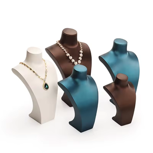 Sẵn sàng để tàu đồ trang sức sang trọng da PU vàng nâu Bust đồ trang sức người giả hiển thị đứng chủ Vòng cổ hiển thị - Product Image 2
