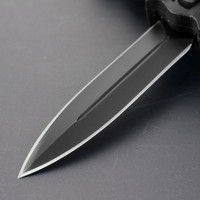 Couteau droit tactique de camping et de pêche portable en acier inoxydable avec manche en plastique noir, haute dureté, micro-technologie