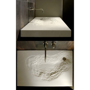 Art Design Lavabo de salle de bain mural en pierre de béton Lavabo autoportant en pierre naturelle Lavabo blanc - Product Image 3