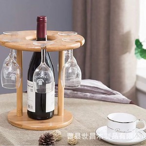 Solid Pine Wine <b>Glass</b> <b>Rack</b> With Bottle Holder 5-9 <b>Glasses</b> Display Stand For Household Use - Product Image 1