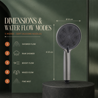 Pommeau de douche écologique à finition chromée, matériau absorbant la poudre à canon, design multifonctionnel, 5 fonctions de jet d'eau, facile à utiliser