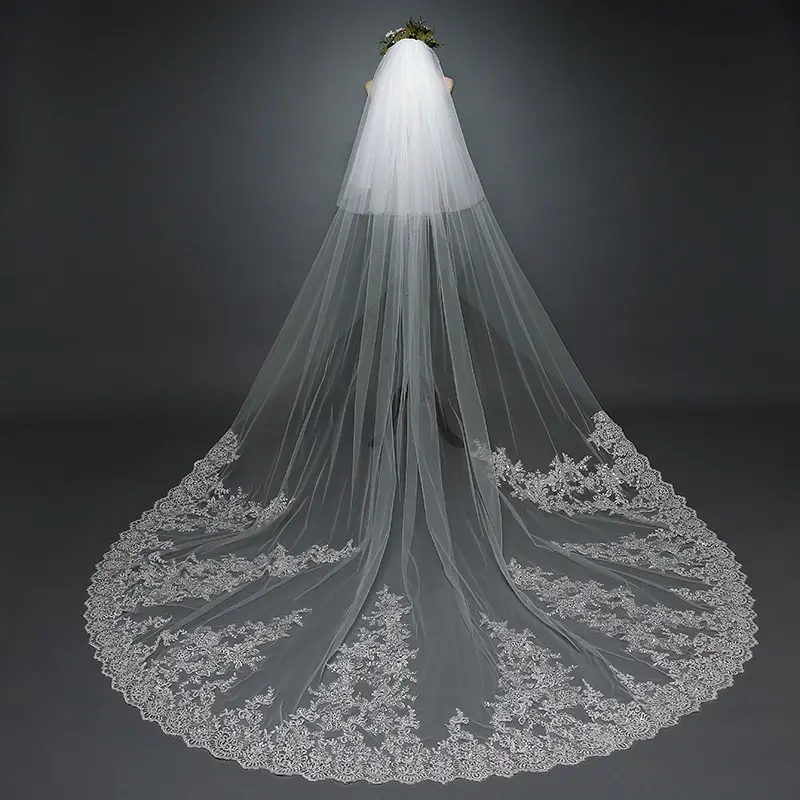 fashion Sequined lace wedding veil Wedding Bridal Veil Lace Trailing Wedding Veil