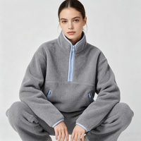 Pull-over décontracté pour femme en molleton Sherpa tricoté uni avec fermeture éclair quart de tour, personnalisable avec logo, confortable pour l'automne