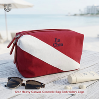 Pochette de voyage en toile épaisse 12 oz avec logo brodé personnalisé, fermeture éclair, bicolore, pour cosmétiques et maquillage, kit GWP, faible MOQ, OEM, Sedex