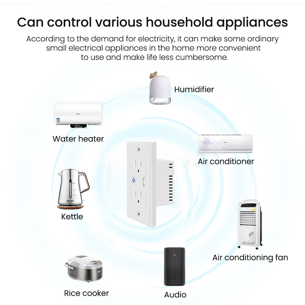 HONPNK Tuya Timer On/off Remote Control Voice Control USB Support US Standard Smart Socket WiFi Wall Socket