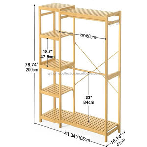 Porte-vêtements mural amovible en bambou Urban <span class=keywords><strong>Flex</strong></span> SYT pour placard, avec barre de suspension et étagère de rangement pour coin de dressing - Product Image 2