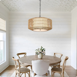 Modern <strong>Boho</strong> <strong>Style</strong> Wicker Ceiling <strong>Light</strong> Handwoven Cylindrical Rattan Drum Pendant <strong>Light</strong> for Restaurants &amp; Cafe - Product Image 4