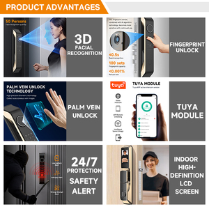 Serrure de porte intelligente numérique intelligente UIELOCK Q62 de haute qualité avec application Tuya, reconnaissance faciale 3D <span class=keywords><strong>Wifi</strong></span>, caméra, empreinte digitale, code, carte - Product Image 3