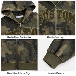 Sudadera con Capucha Personalizada de Estilo Urbano Vintage, con Estampado Gráfico, Parche Bordado, Pedrería, Cierre de Cremallera, Diseño Premium, para Hombre - Product Image 3