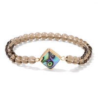 Bracelet classique tendance en perles synthétiques de cristal fumé de 6 mm, pierre naturelle, coquille d'ormeau, pierre énergétique géométrique pour femme, cadeau