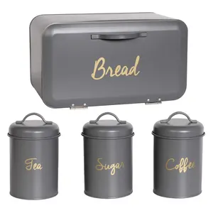 Conjunto de recipientes para café e chá com açúcar, 4 peças, caixa personalizada para pão e cozinha com tampa de metal