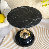 Table d'appoint ronde moderne en marbre, plateau en pierre blanche, pied en métal doré en forme de tulipe, base ronde en marbre, table d'appoint minimaliste pour salon