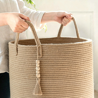 Panier de rangement tressé écologique pour jouets et vêtements, grand panier à linge en corde de coton avec poignée