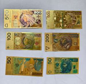 Polônia conjunto completo 6 peças Gold Foil Plated <span class=keywords><strong>Banknote</strong></span> Papel Dinheiro para Home Decor - Product Image 1