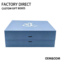Kotak Hadiah Magnetik Biru dengan Logo Kustom Dicetak, Pita, Dapat Dilipat, Kaku, Lipat, Kardus Mewah untuk Lilin Portabel.