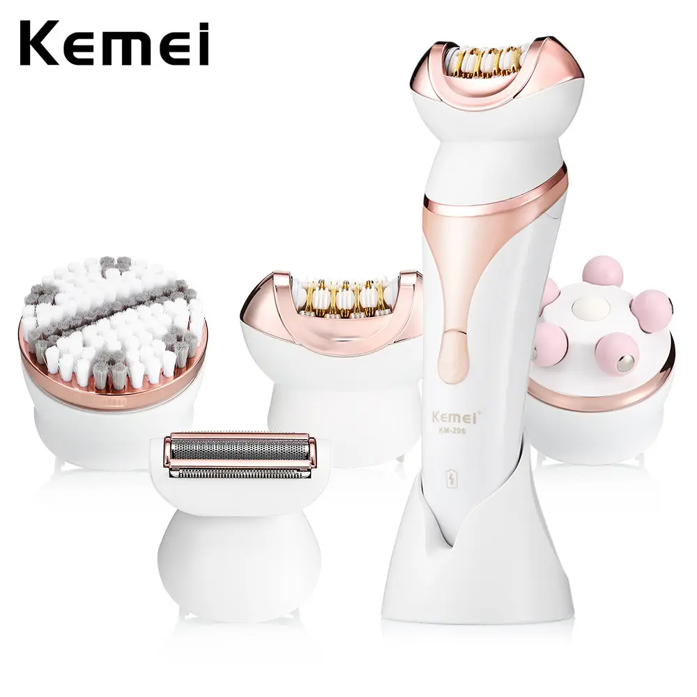 kemei 5in1 or 4 in1 Lady Epilator Shaver Hair Removal with Epilator Massage Rollers Lady foot grinding machine