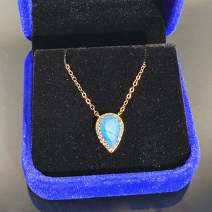 Collar de piedra turquesa con gota de agua de eslabones finos chapados en oro de 18 quilates, diseño elegante y moderno para aniversario Diario Femenino delicado - Product Image 5