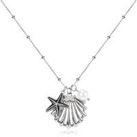 Collar de acero inoxidable Ocean Series con cadena de eslabones de moda de perla de concha de estrella de mar de cristal de playa para compromiso