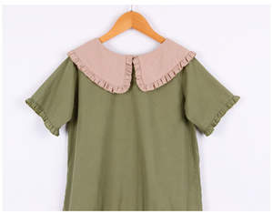 Vestido de verano para bebé, cuello Peter <span class=keywords><strong>Pan</strong></span> verde oliva, Retro, <span class=keywords><strong>100</strong></span>% algodón, cómodo, de algodón orgánico <span class=keywords><strong>Natural</strong></span> con lazo - Product Image 3