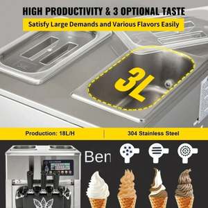 VEVOR 1200W A168 Compresseur Sorbetière Nouveau 4 Buses LCD Panel Machine Automatique 3 Saveurs Production de Crème Glacée - Product Image 3