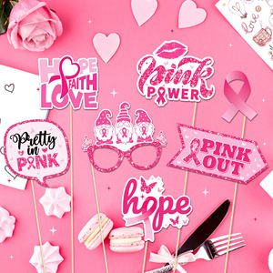 Huancai 25 pièces accessoires de cabine Photo ruban rose avec bâtons Kit d'accessoires de Selfie de fête pour les femmes fournitures de fête de sensibilisation au Cancer du sein - Product Image 5