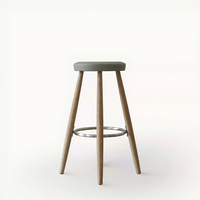 Tabouret de bar moderne en bois massif nordique et cuir véritable pour salle à manger et salon