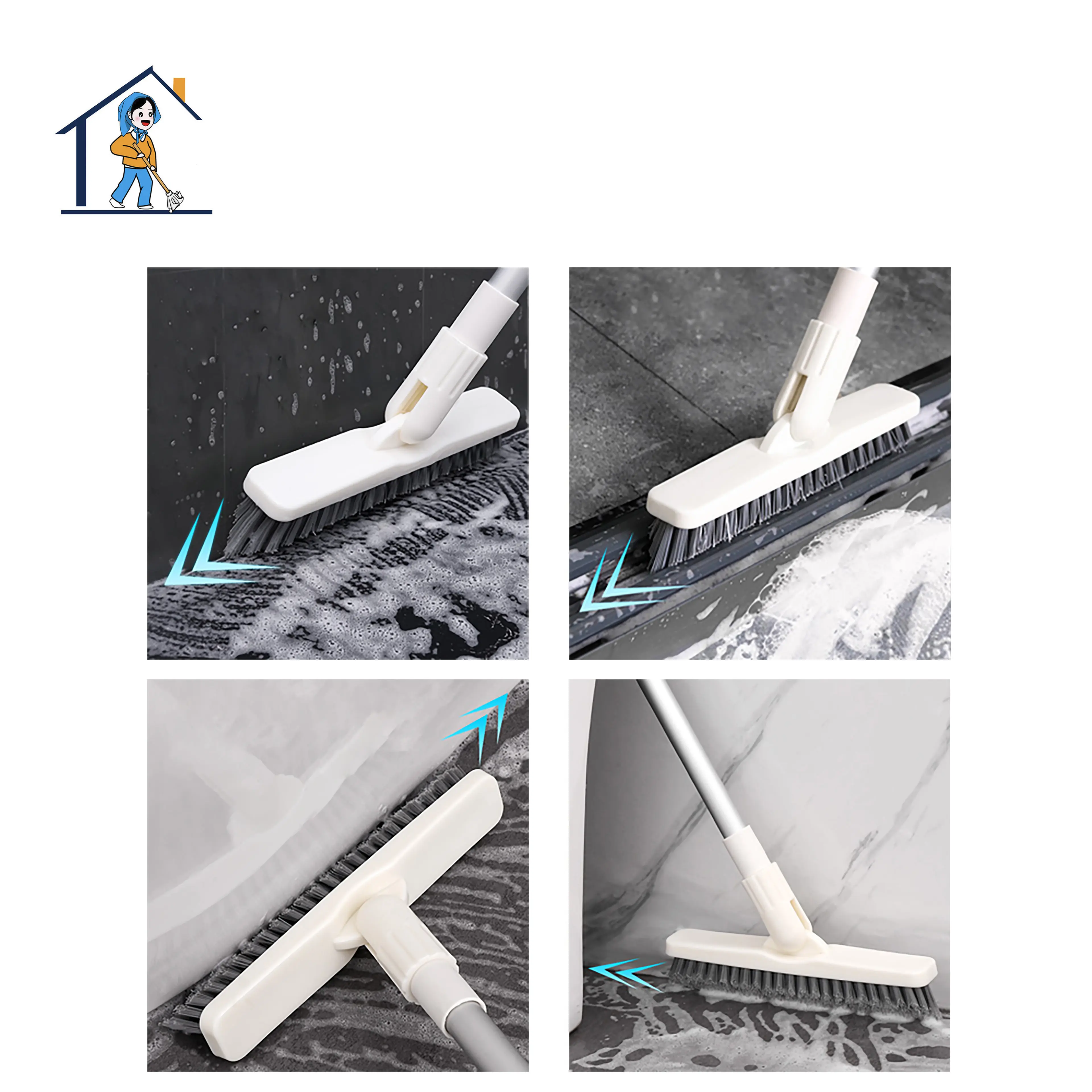 Escova de limpeza com cerdas de cabo conectado, escova para limpeza de piso morto, cerdas e paredes, 2021