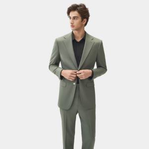 Costume d'affaires pour homme sur mesure, vert, à simple boutonnage, deux pièces, anti-froissement, respirant, extensible, 68% laine, 29% - Product Image 1