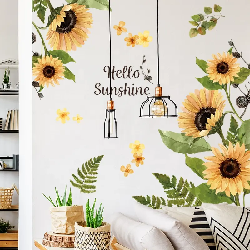 Large Sunflower Wall Stickers Glass Decoration Posters PVC for Living Room Bedroom Flower Wall Decals
