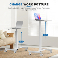AJUNION 25 pouces bureau à domicile bureau élévateur mobile blanc hauteur réglable bureau pneumatique Mobile table d'ordinateur avec roues