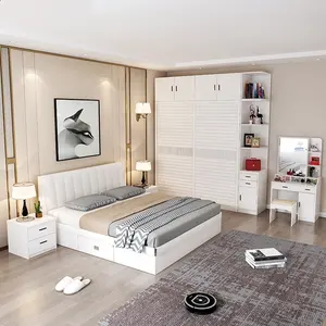 最新のベッドデザイン家具キングサイズ木製ベッドフレーム収納付き