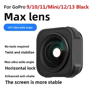 155 °   Lente FOV MAX para <span class=keywords><strong>GoPro</strong></span> Hero 9/10/<span class=keywords><strong>11</strong></span>/<span class=keywords><strong>MINI</strong></span>/12/13, Accesorio para Cámara Deportiva Sumergible, Estabilización HyperSmooth - Product Image 3
